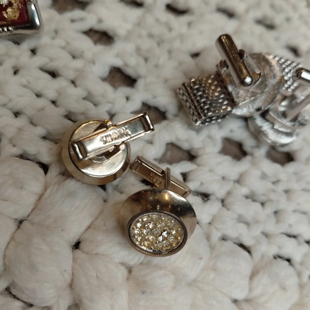 Vtg Lot 2 Swank & 1 Hickok Cufflinks Mesh Wrap Blue Cabochon Luxury‎ Designer